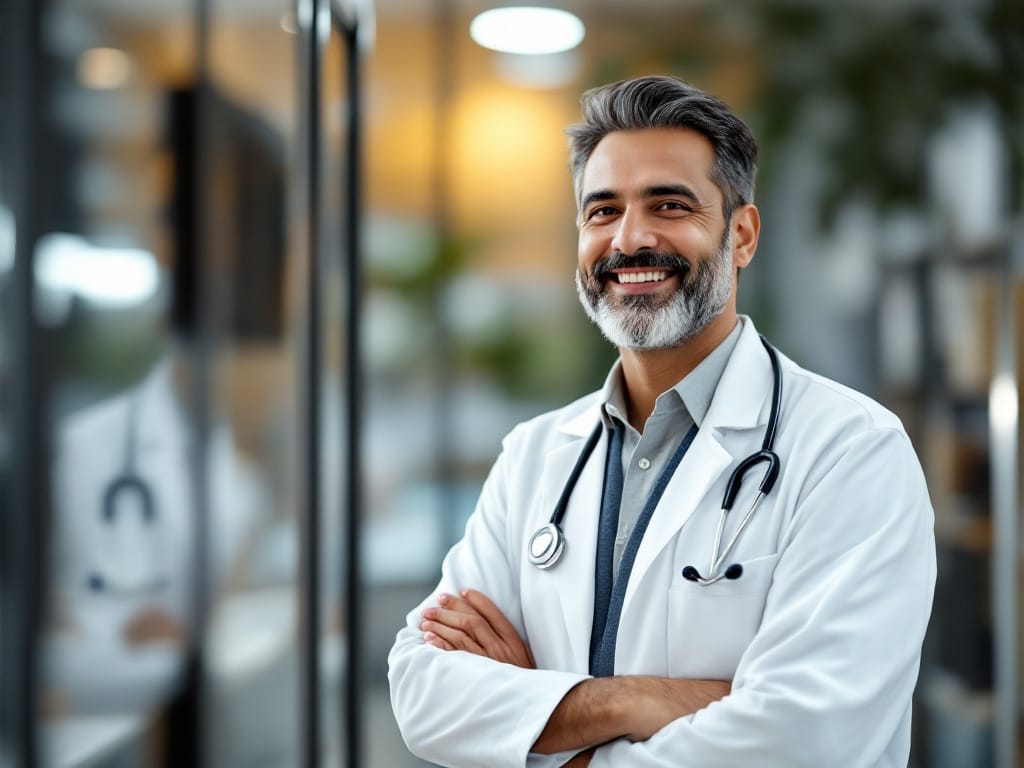 An Indian employee having a video teleconsultation with a doctor on a smartphone from the office